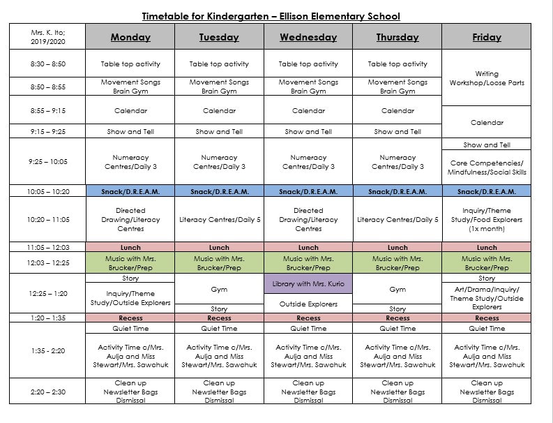 transitional kindergarten daily schedule